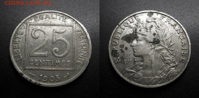 МОНЕТЫ МИРА 11-18 - Франция – 25 сантимов (1903) никель №1-3