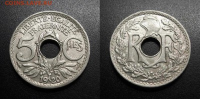 МОНЕТЫ МИРА 11-18 - Франция – 5 сантимов (1920) медь-ник. №1-3