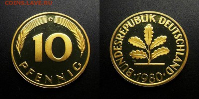 МОНЕТЫ МИРА 11-18 - Германия – 10 пфеннигов (1980 D) proof