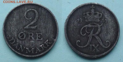 Дания - 2 эре 1959 года до 20.11 - дания 2 эре 1959 года