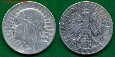 5 злотых 1933г. Ядвига, Польша - с 200р. до 21 нояб. в 22:00 - 23