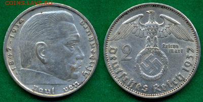 2 марки 1937г. Гинденбург - с 200р. до 21 нояб. в 22:00 - 25