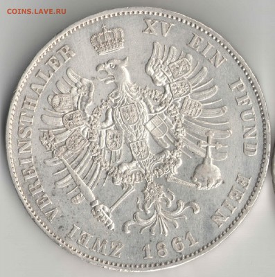 Пруссия 2 союзных талера, 1861, на оценку - 2 талера 1861.