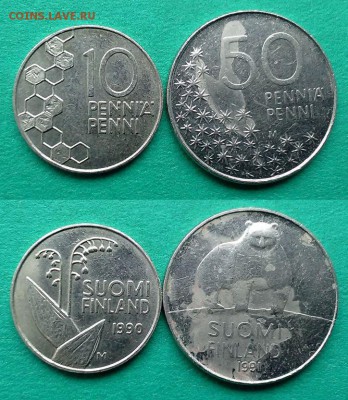 Финляндия - 10 пенни 1990 и 50 пенни 1991 до 30.11 - финляндия 10 и 50 пенни