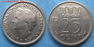 Нидерланды 25 центов 1948 до 01-12-18 в 22:00 - Нидерланды 25 центов 1948     180-ас55-9895
