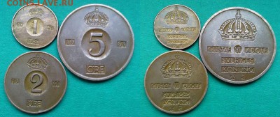 Швеция - 1, 2, 5 эре 1961 года до 3.12 - швеция 1961 года 3 монеты