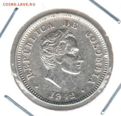 10 сентавос 1942 года Колумбия UNC до 29.11 до 21.00 - 10 сентавос 1942
