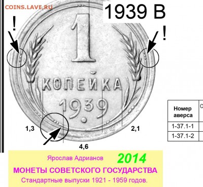 1 копейка 1939г Шт 1.1Г и 1.1Б ?????? - 1 копейка 1939 В