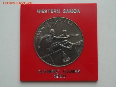 Крона Шайба Самоа 1 Тала 1980 Олимпийские Игры Москва Бег - krona_shajba_samoa_1_tala_1980_olimpijskie_igry_moskva_1980_beg_s_prepjatstvijami_pamjatnaja_korobka