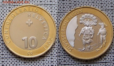 Биметалл Швейцария 10 франков 2013 Старый новый год - bimetall_shvejcarija_10_frankov_2013_silvesterkhlauzen_staryj_novyj_god