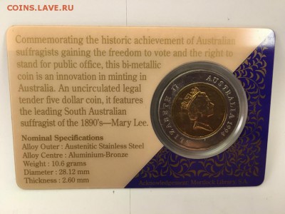 биметалл Австралия 5$ долларов 1994 Избирательное право женщ - bimetall_avstralija_5_dollarov_1994_izbiratelnoe_pravo_zhenshchin_blister (1)