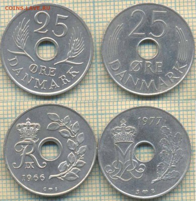 Дания 25 эре 1966,1977 г. . до 05.12.2018 г. 22.00 по Москве - Дания 2 монеты  4661