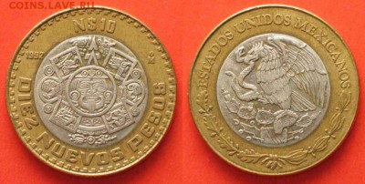 биметалл Мексика 10 песо 1992 серебряная вставка! - bimetall_meksika_10_peso_1992_serebro