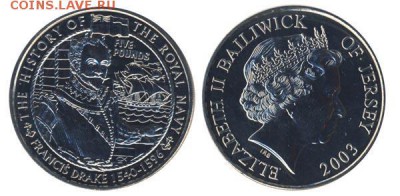 Крона Шайба Джерси 5 фунтов 2003 Френсис Дрейк UNC История К - krona_shajba_dzhersi_5_funtov_2003_frensis_drejk_unc_istorija_korolevskogo_flota_korabl_parusnik