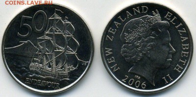 Новая Зеландия 50 центов 2006 UNC Корабль Парусник Endeavour - novaja_zelandija_50_centov_2006_unc_korabl_parusnik_endeavour_indevor_kapitana_kuka