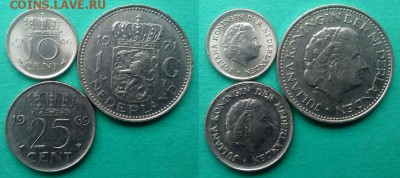 Нидерланды - 10, 25 центов и 1 гульден до 6.12 - нидерланды 3 монеты