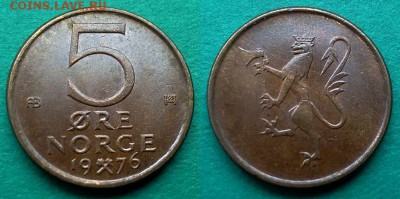 Норвегия - 5 эре 1976 года до 6.12 - норвегия 5 эре 1976 года