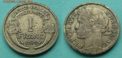Франция - 1 франк 1939 года до 6.12 - франция 1 франк 1939 года
