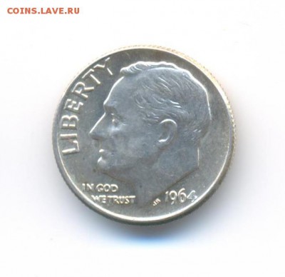 Ag. США дайм 1964D. Рузвельт. XF+.  до 7.12  22:00 - 6