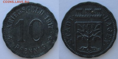 Нотгельды Германии. Обзорная тема. - 10 пф. 1917г. Хаген, цинк.JPG