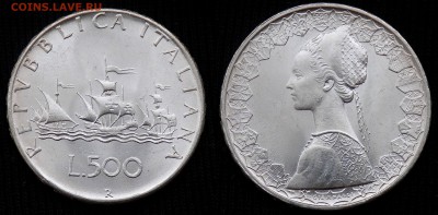 Италия 500 лир 1966  корабли Колумба с 200 руб. - Италия 500 лир Колумб