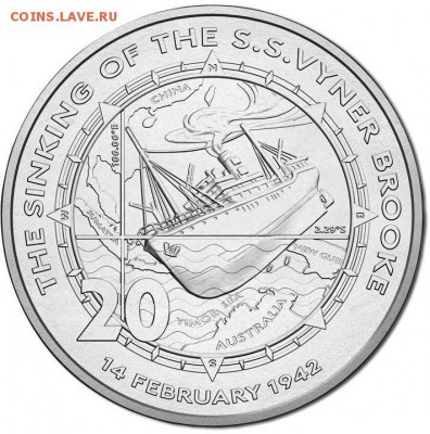 Австралия 20 центов2017 Блистер гибель парохода Вайнер Брук - 20-Cents-Sinking-of-The-SS-Vyner-Brooke-back