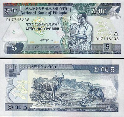Эфиопия 5 бырр 2017 год Пресс UNC - 80 руб - 52017