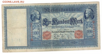 Банкноты Кайзеррейха и Веймарской республики, на оценку. - 100 марок 1909 б