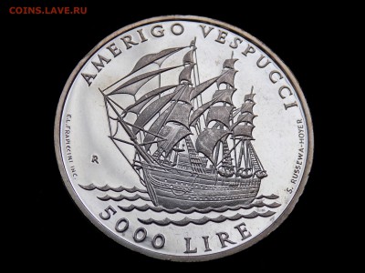 Сан Марино 5000 лир 1995 года Корабль Америго Веспуччи - DSCN3308.JPG
