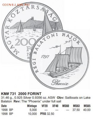 Венгрия 2000 форинтов 1998 парусник Феникс - 5.JPG