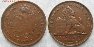 33.Ходячка Бельгии 1875-1997 - 33.2. -Бельгия 2 сантима 1919    8397