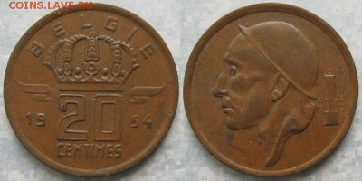 33.Ходячка Бельгии 1875-1997 - 33.12. -Бельгия 20 сантим 1954    8401