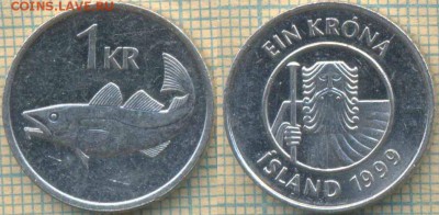 Исландия 1 крона 1999 г. , до 23.12.2018 г. 22.00 по Москве - Исландия 1 крона 1999  2347