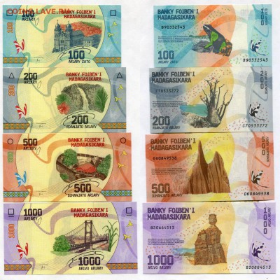 НАБОР ИЗ 4 БАНКНОТ МАДАГАСКАРА (100, 200, 500, 1000 АРИАРИ) 2017 ГОД UNC. - 4_боны_Мадагаскара