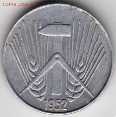 ГДР 5 пфеннигов 1952 г. Е до 24.00 27.12.18 г. - 037