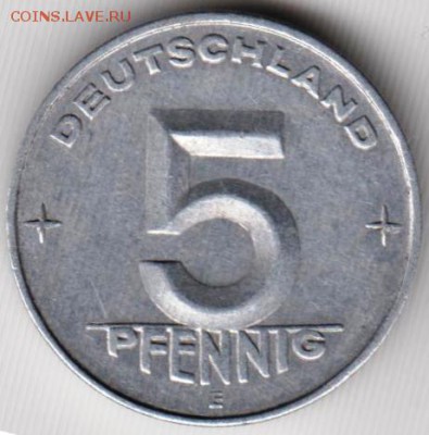 ГДР 5 пфеннигов 1952 г. Е до 24.00 27.12.18 г. - 055