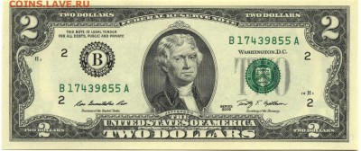 2 доллара 2009 г., -B-, США, пресс, до 22:00 24.12.18 г. - 2 доллара 2009 года В-1