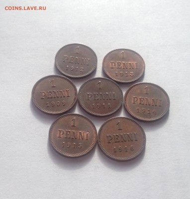 1 пенни Русская Финляндия - 7 шт(1909-1916гг , до 29.12.18г. - 1p9-16-5