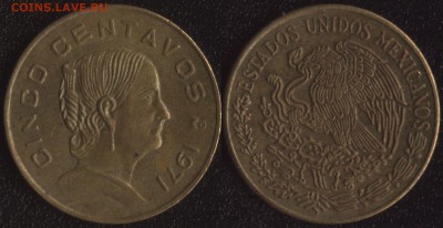 Мексика 5 сентаво 1971, 20 сентаво 1943 до 22:00мск 31.12.18 - Мексика 5 сентаво 1971