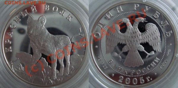 КРАСНЫЙ ВОЛК (серебро) 1 рубль 2005. - ВоЛк.JPG