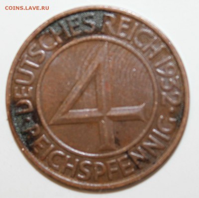 С 1 РУБ.ГЕРМАНИЯ 4 пфеннига 1932г."F" до 3.01 в 22-00 - IMG_5801.JPG