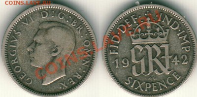 --Ag, Англия, 6 пенсов 1942 - до 21-00мск 01.06 - gb-6p-1942