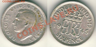 --Ag, Англия, 6 пенсов 1945 - до 21-00мск 01.06 - gb-6p-1945