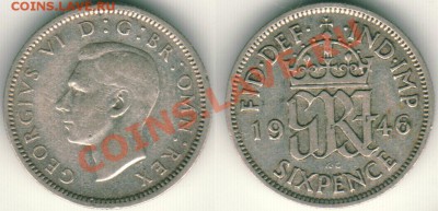 --Ag, Англия, 6 пенсов 1946 - до 21-00мск 01.06 - gb-6p-1946