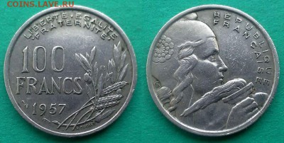 Франция - 100 франков (В) 1957 года до 8.01 - франция 100 франков 1957 года