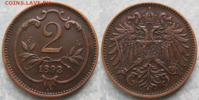 34.Монеты Австрии 1851-1995г. - 34.6. -Австрия 2 геллера 1893    178-ак2-3897
