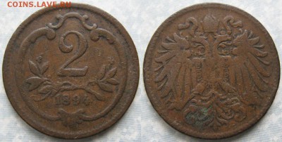 34.Монеты Австрии 1851-1995г. - 34.7. -Австрия 2 геллера 1894    180-к39-9870