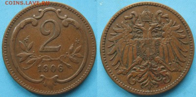 34.Монеты Австрии 1851-1995г. - 34.10. -Австрия 2 геллера 1906    8047
