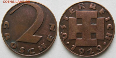 34.Монеты Австрии 1851-1995г. - 34.17. -Австрия 2 гроша 1929    915