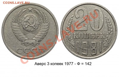 20 копеек 1981 - 5 вариантов до 3 июня 2011 21-00 - 20 копеек 1981 аверс 3 копеек 1977